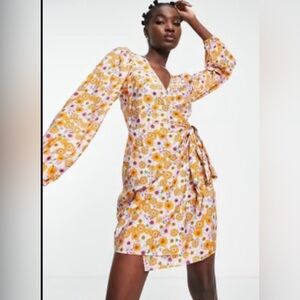 Envii gold poppy mini wrap dress